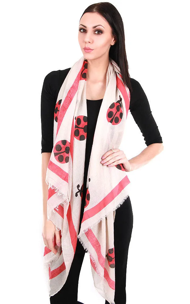 021256 Red LadyBird Bug Print Cotton Scarf