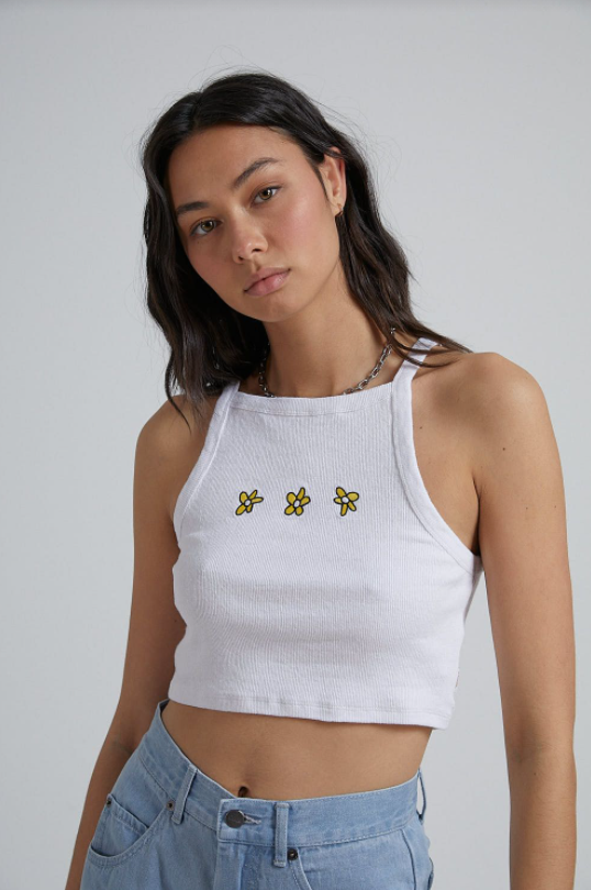 Afends Daisy Chain Hemp Rib Singlet White