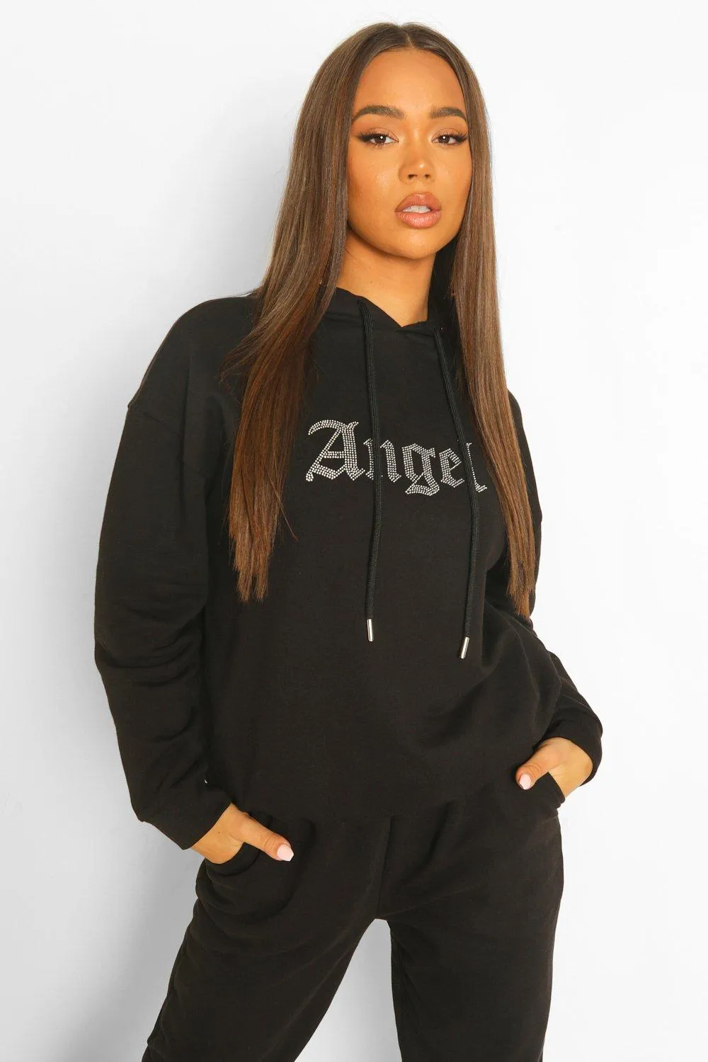 Angel Rhinestone Oversized Hoodie