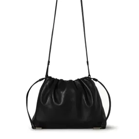 Angy Drawstring Shoulder Bag, Smooth, Black