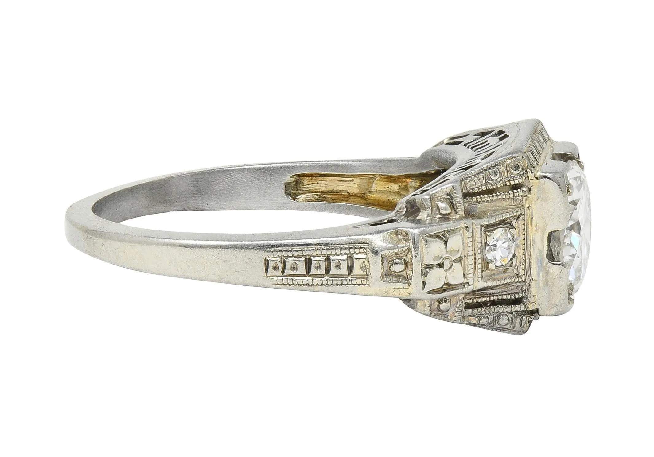 Art Deco 0.65 CTW Diamond 18 Karat White Gold Greek Key Orange Blossom Vintage Engagement Ring