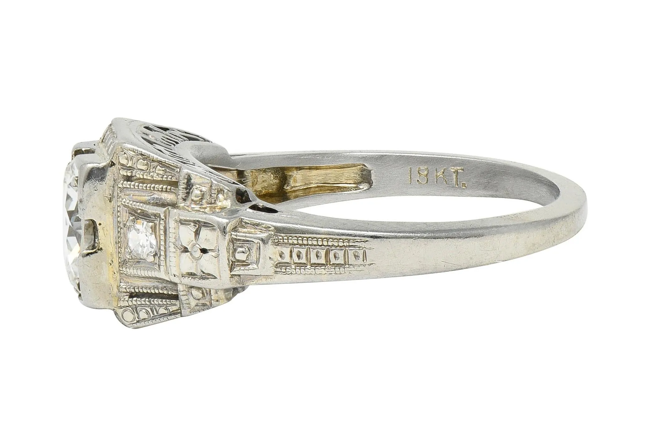 Art Deco 0.65 CTW Diamond 18 Karat White Gold Greek Key Orange Blossom Vintage Engagement Ring