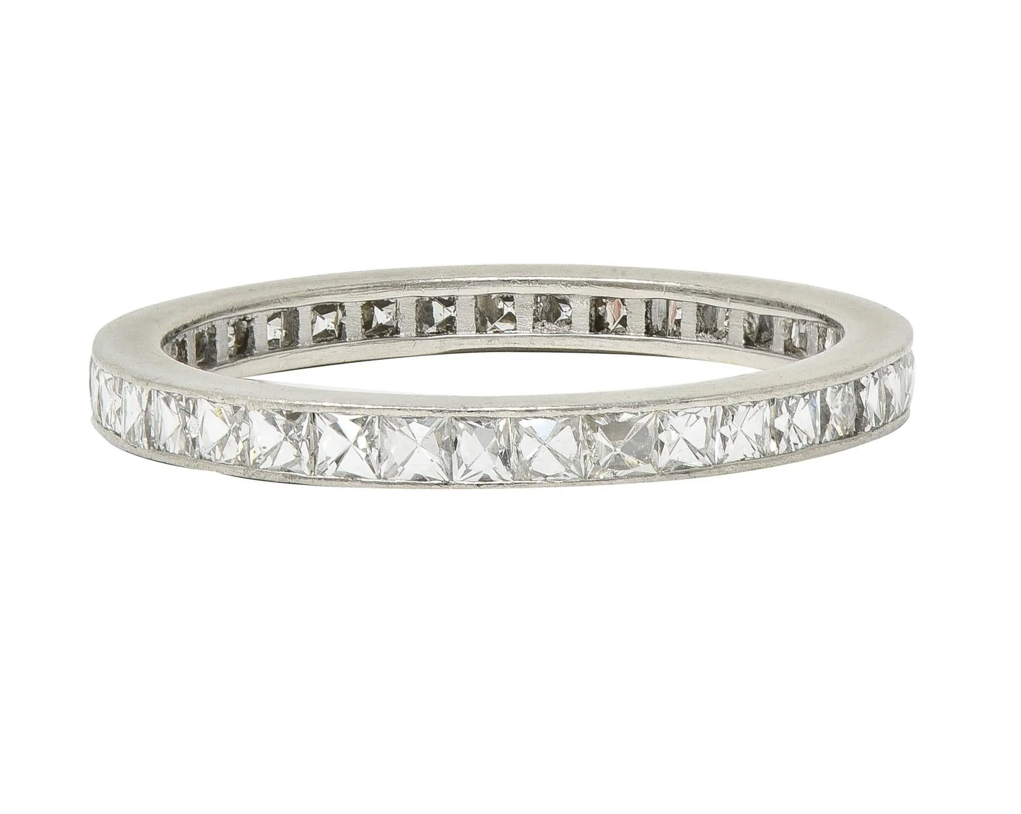 Art Deco 1.52 CTW French Cut Diamond Platinum Vintage Eternity Wedding Band Ring