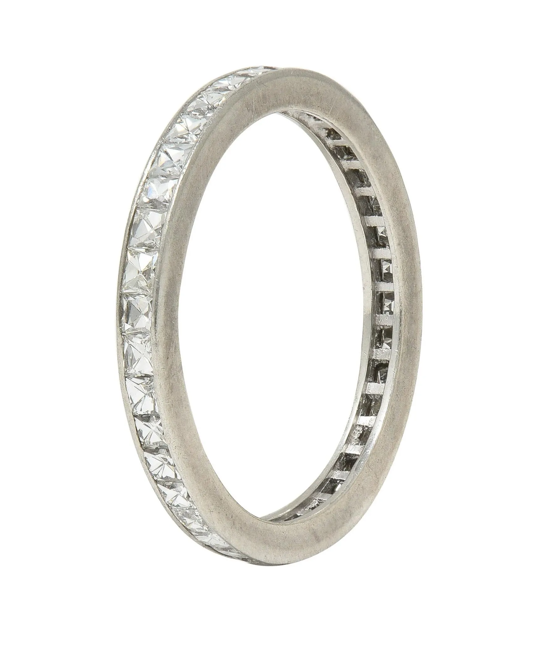 Art Deco 1.52 CTW French Cut Diamond Platinum Vintage Eternity Wedding Band Ring