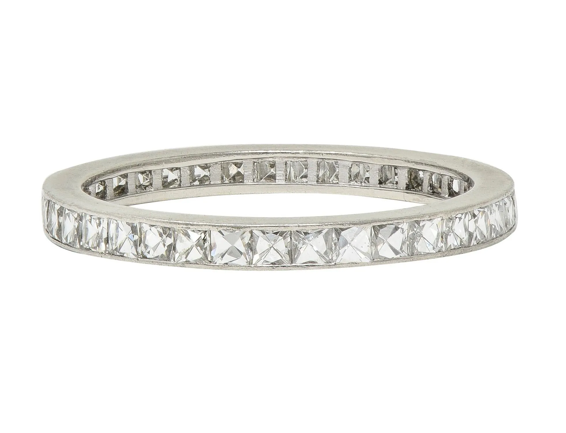 Art Deco 1.52 CTW French Cut Diamond Platinum Vintage Eternity Wedding Band Ring