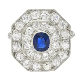 Art Deco 2.86 CTW Sapphire Old European Cut Platinum Vintage Cluster Dinner Ring