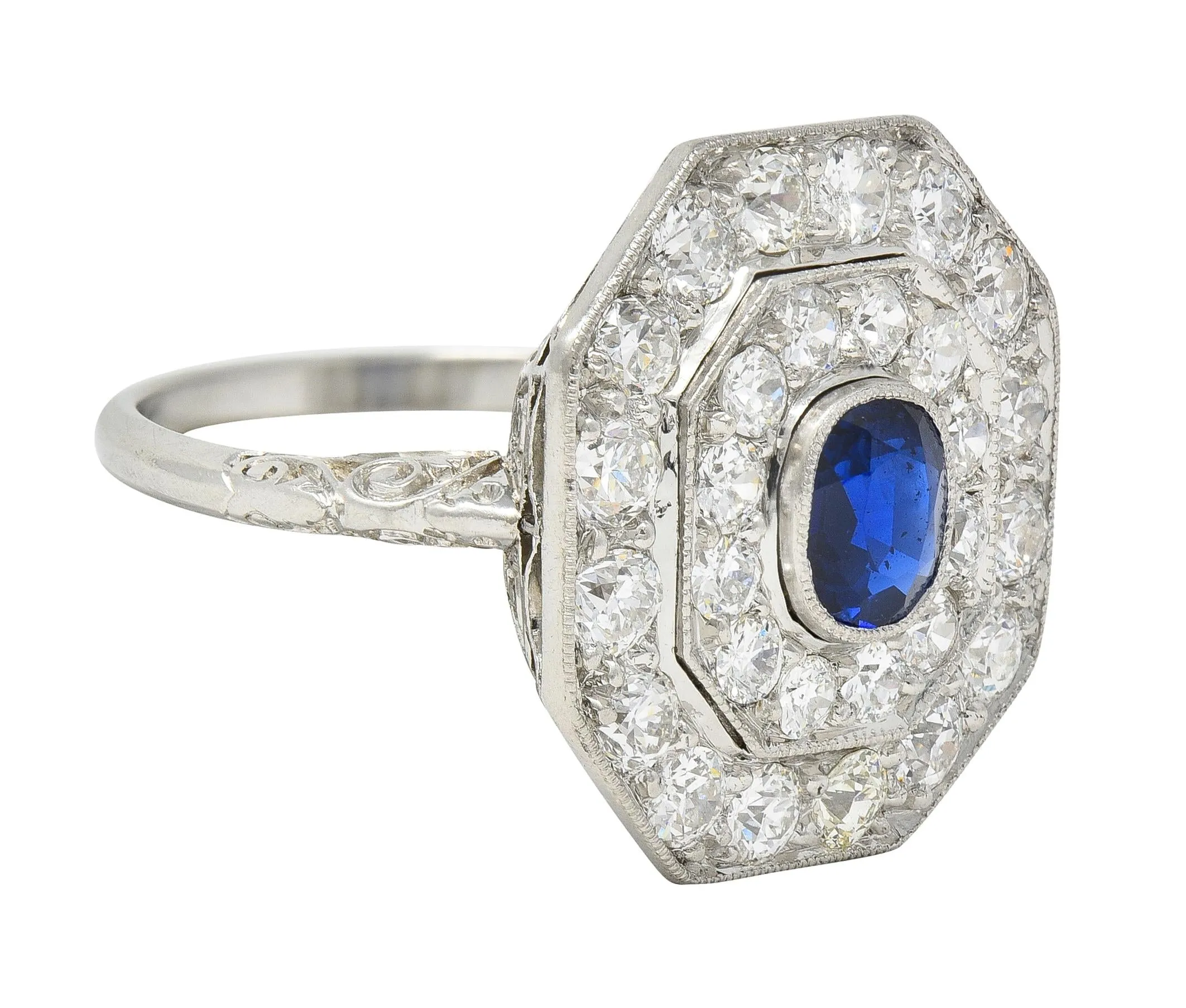 Art Deco 2.86 CTW Sapphire Old European Cut Platinum Vintage Cluster Dinner Ring