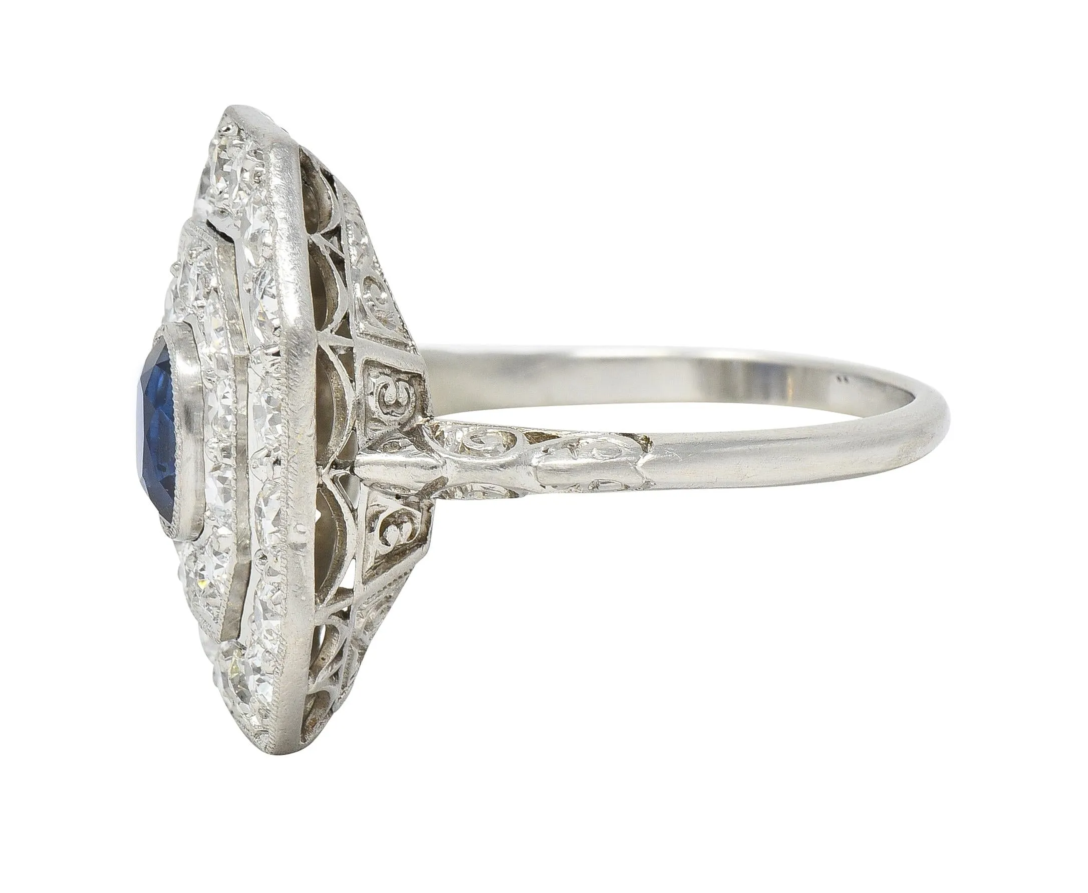 Art Deco 2.86 CTW Sapphire Old European Cut Platinum Vintage Cluster Dinner Ring