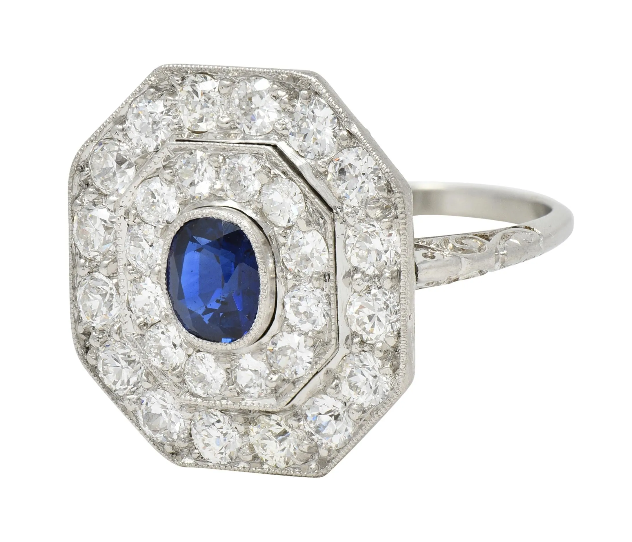 Art Deco 2.86 CTW Sapphire Old European Cut Platinum Vintage Cluster Dinner Ring