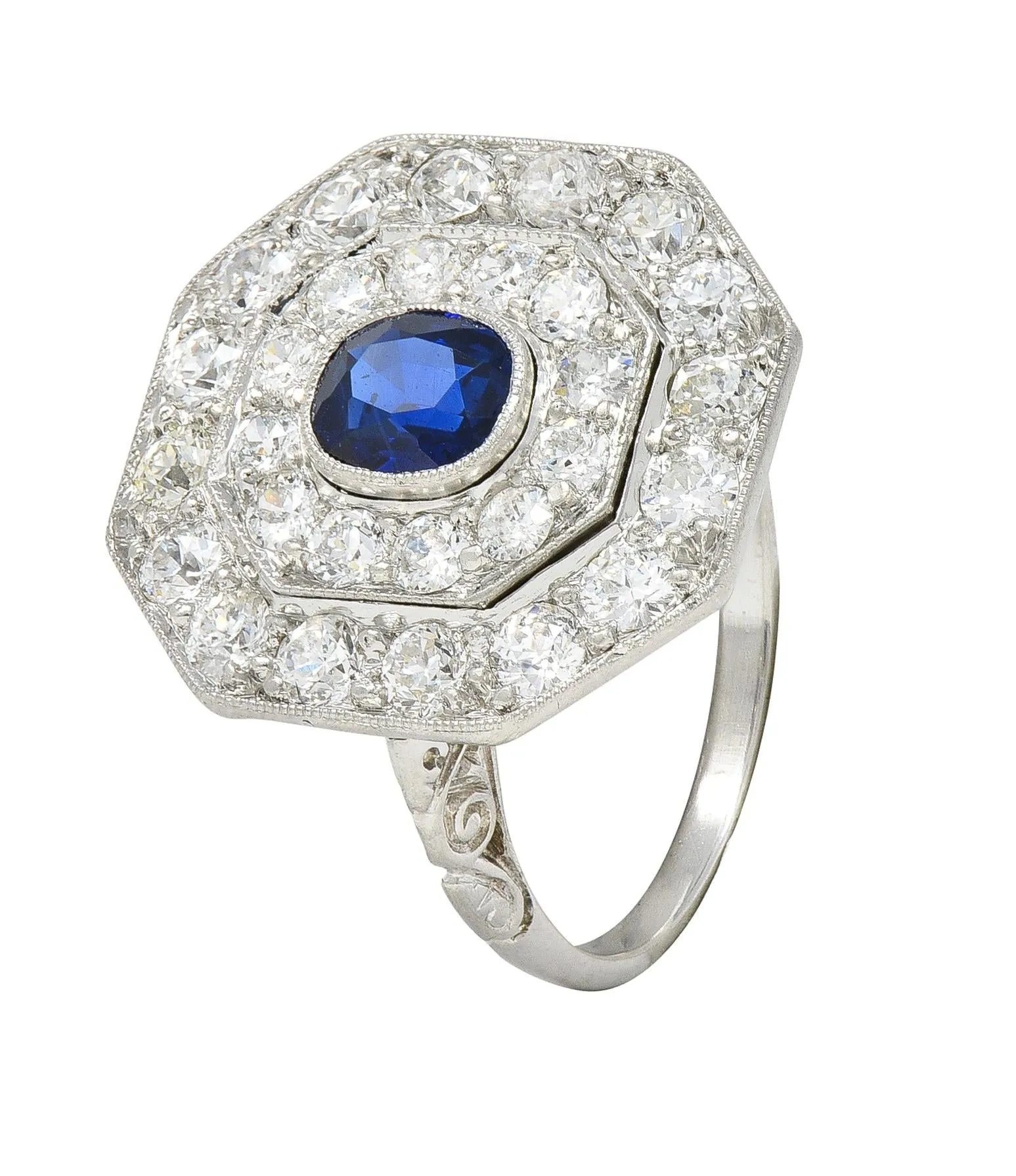 Art Deco 2.86 CTW Sapphire Old European Cut Platinum Vintage Cluster Dinner Ring