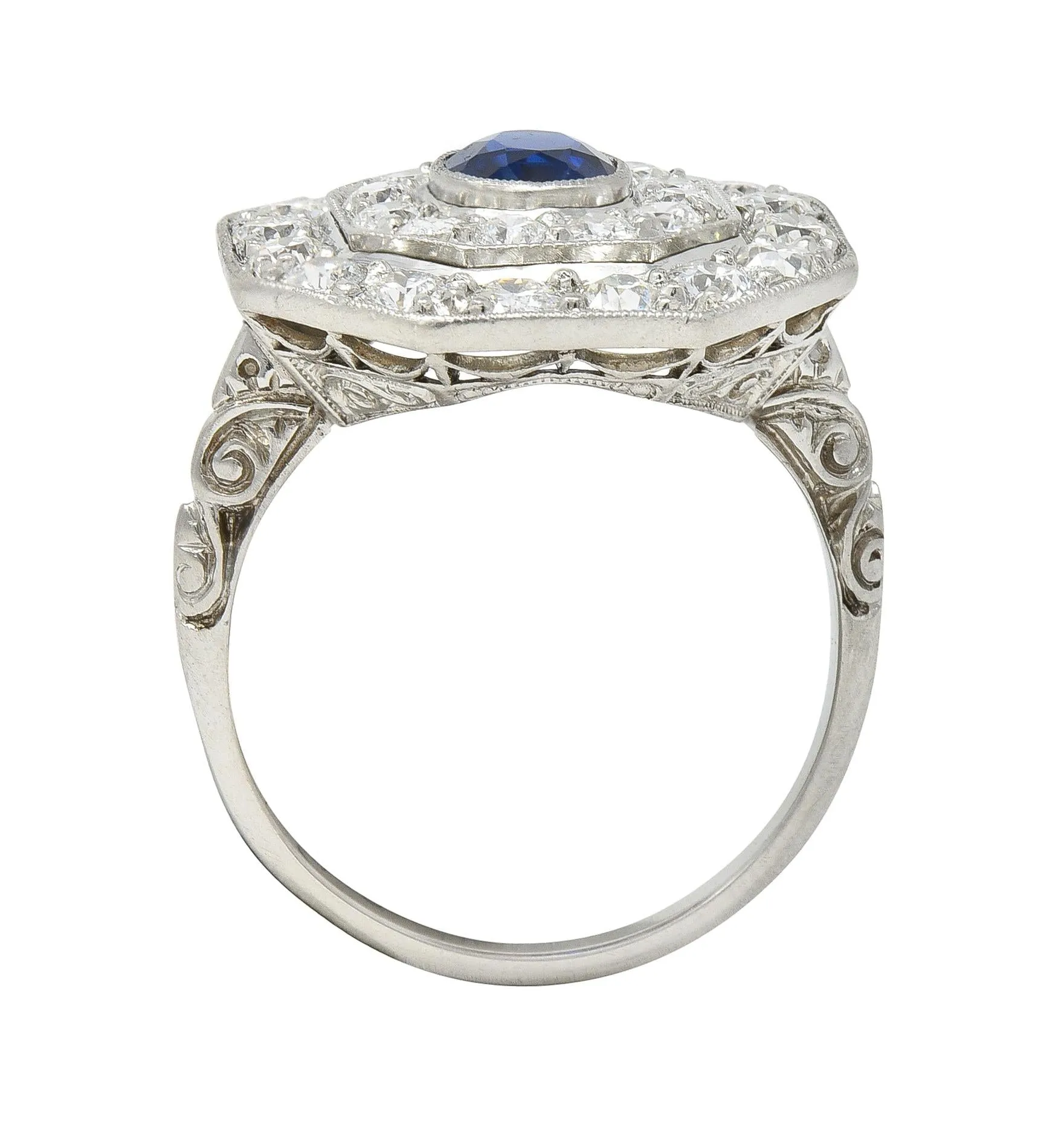 Art Deco 2.86 CTW Sapphire Old European Cut Platinum Vintage Cluster Dinner Ring