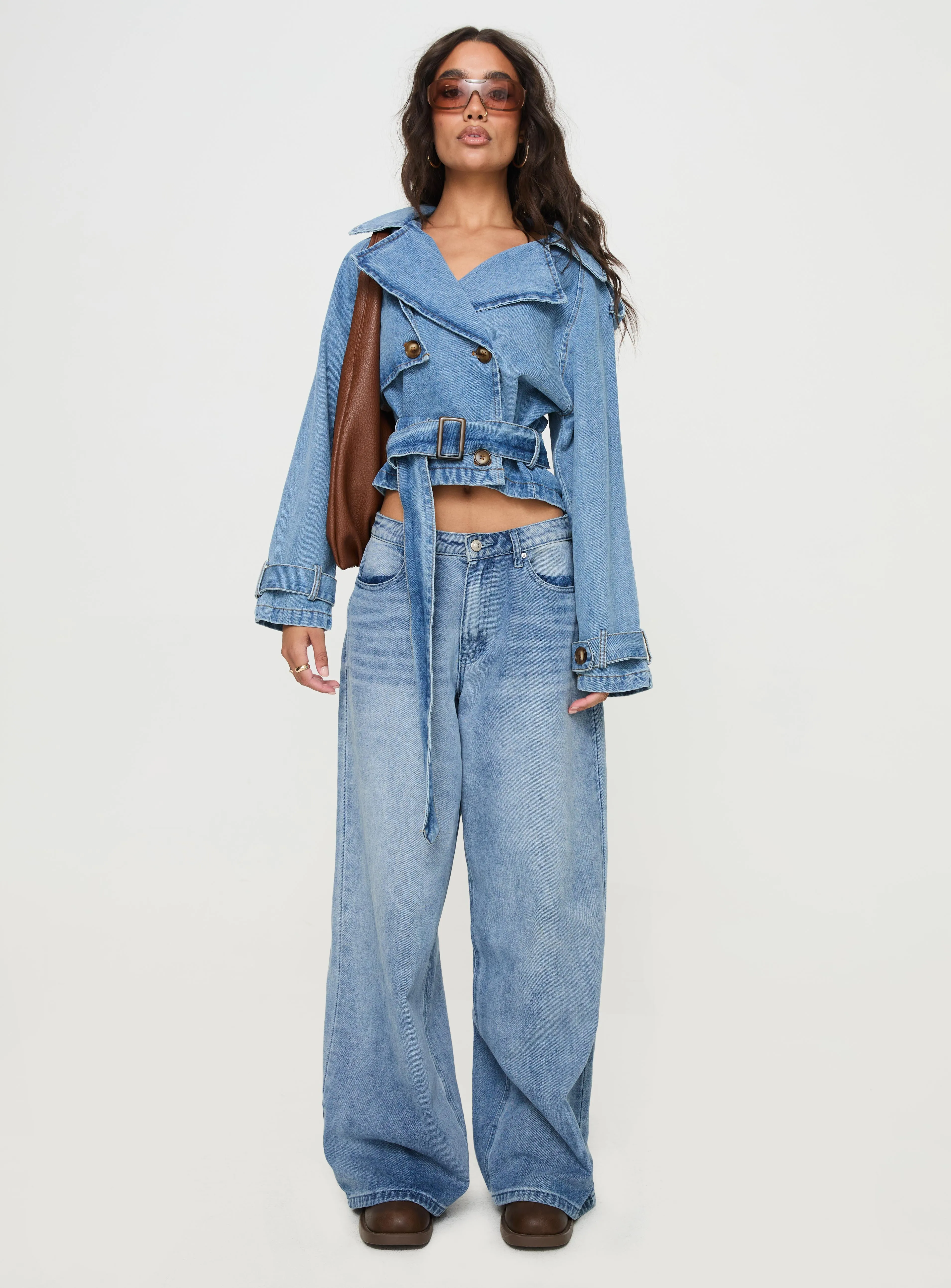 Aurelio Cropped Denim Trench Coat Light Denim Wash