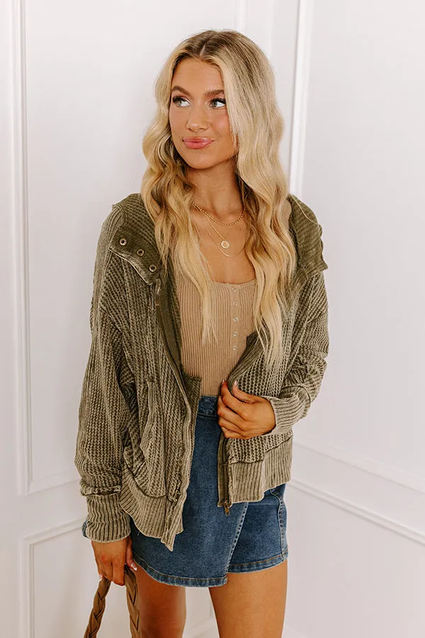 Autumn Vibes Waffle Knit Jacket In Olive