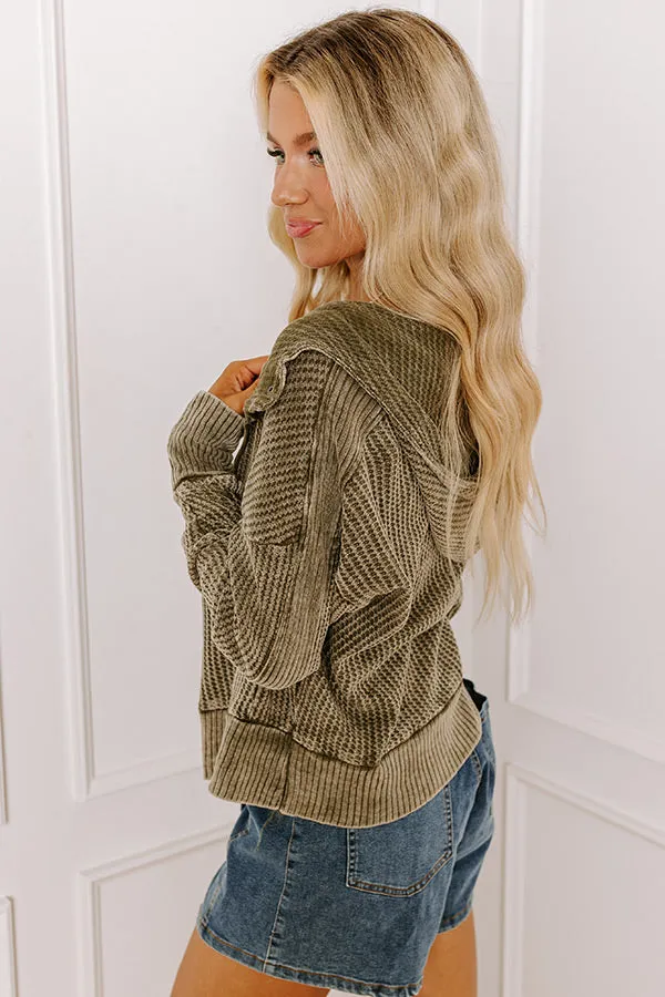 Autumn Vibes Waffle Knit Jacket In Olive