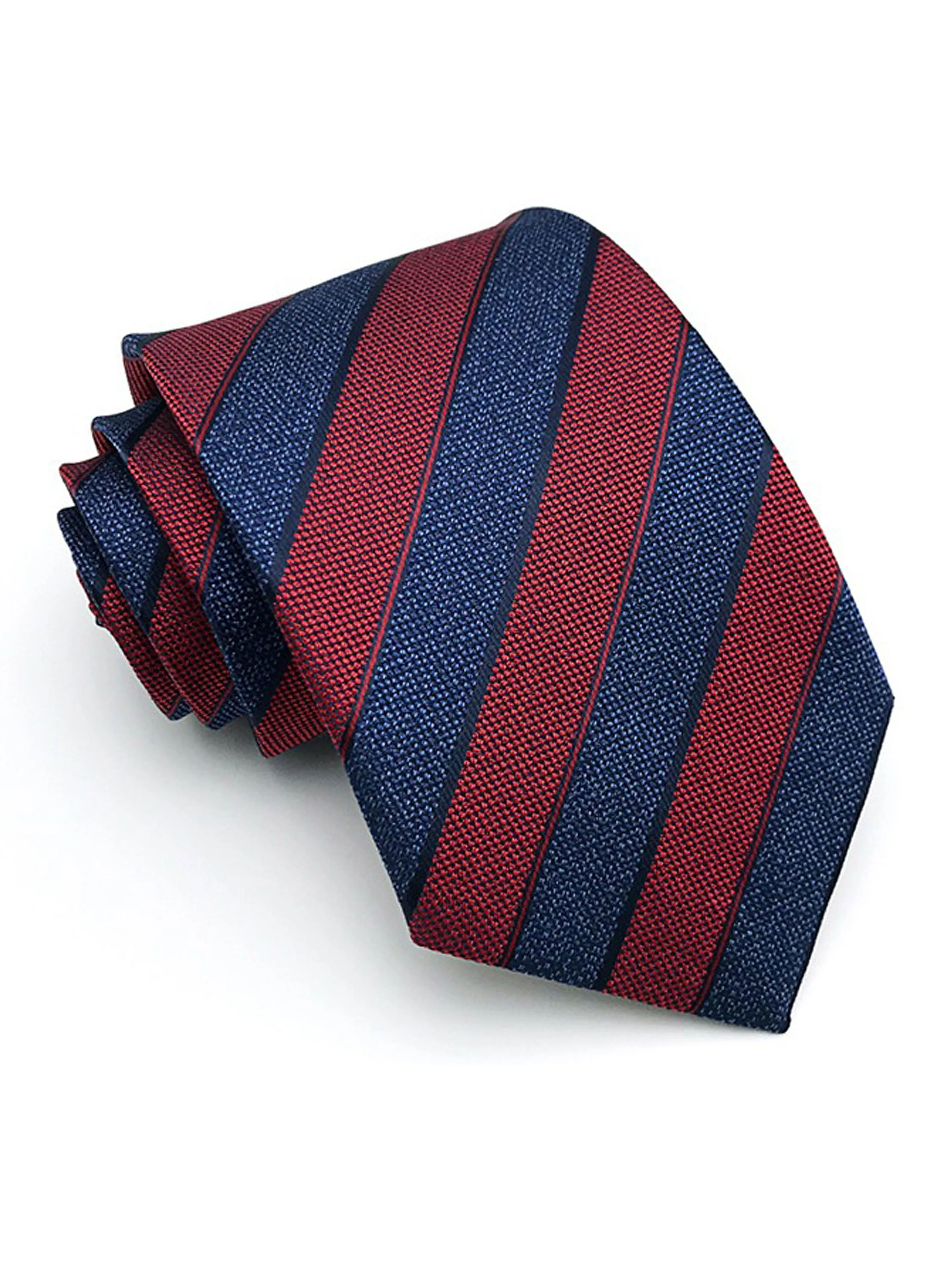 Awning Stripe Tie - Navy Blue with Red Line