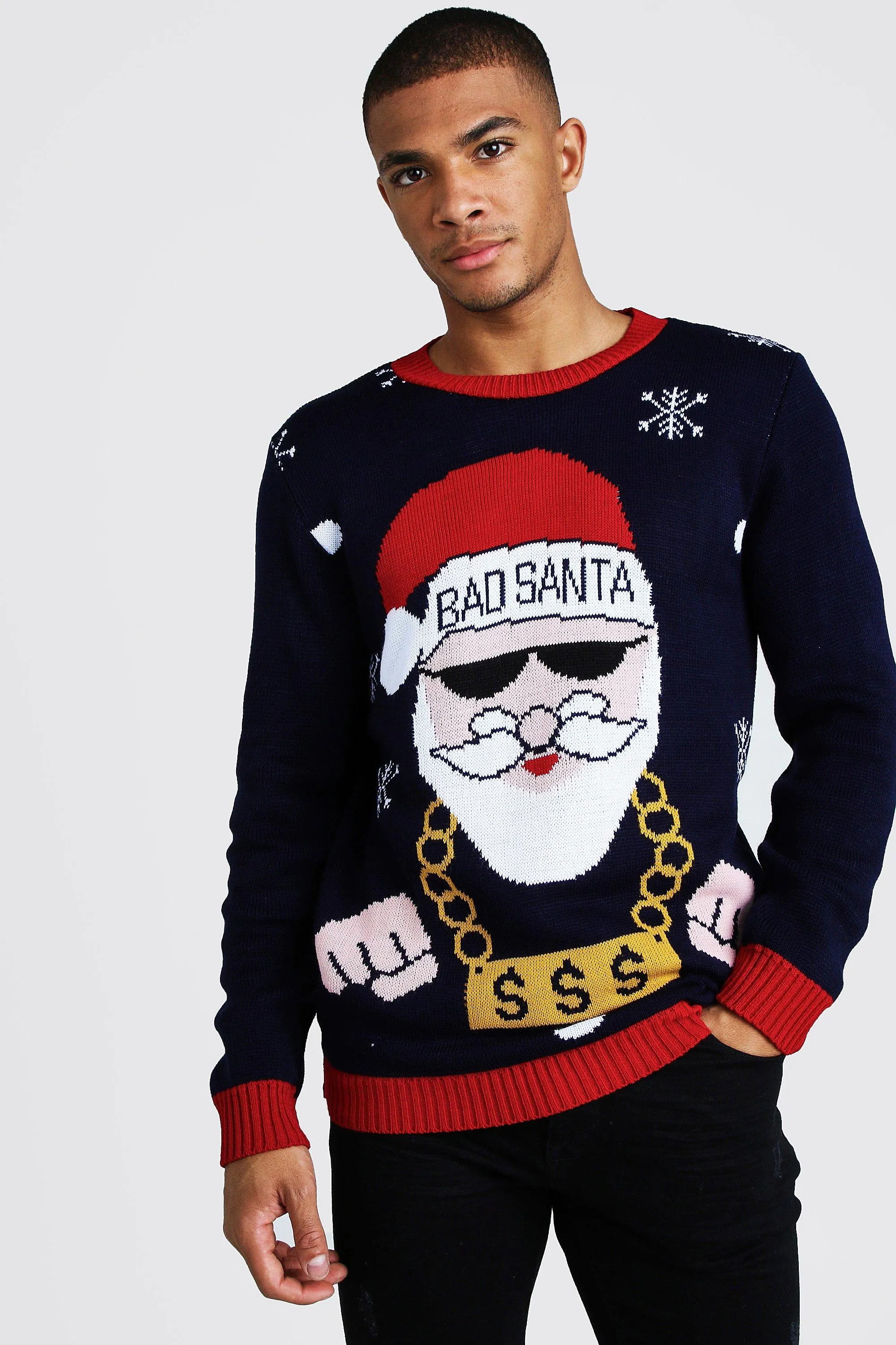 Bad Santa Christmas Jumper | boohooMAN UK