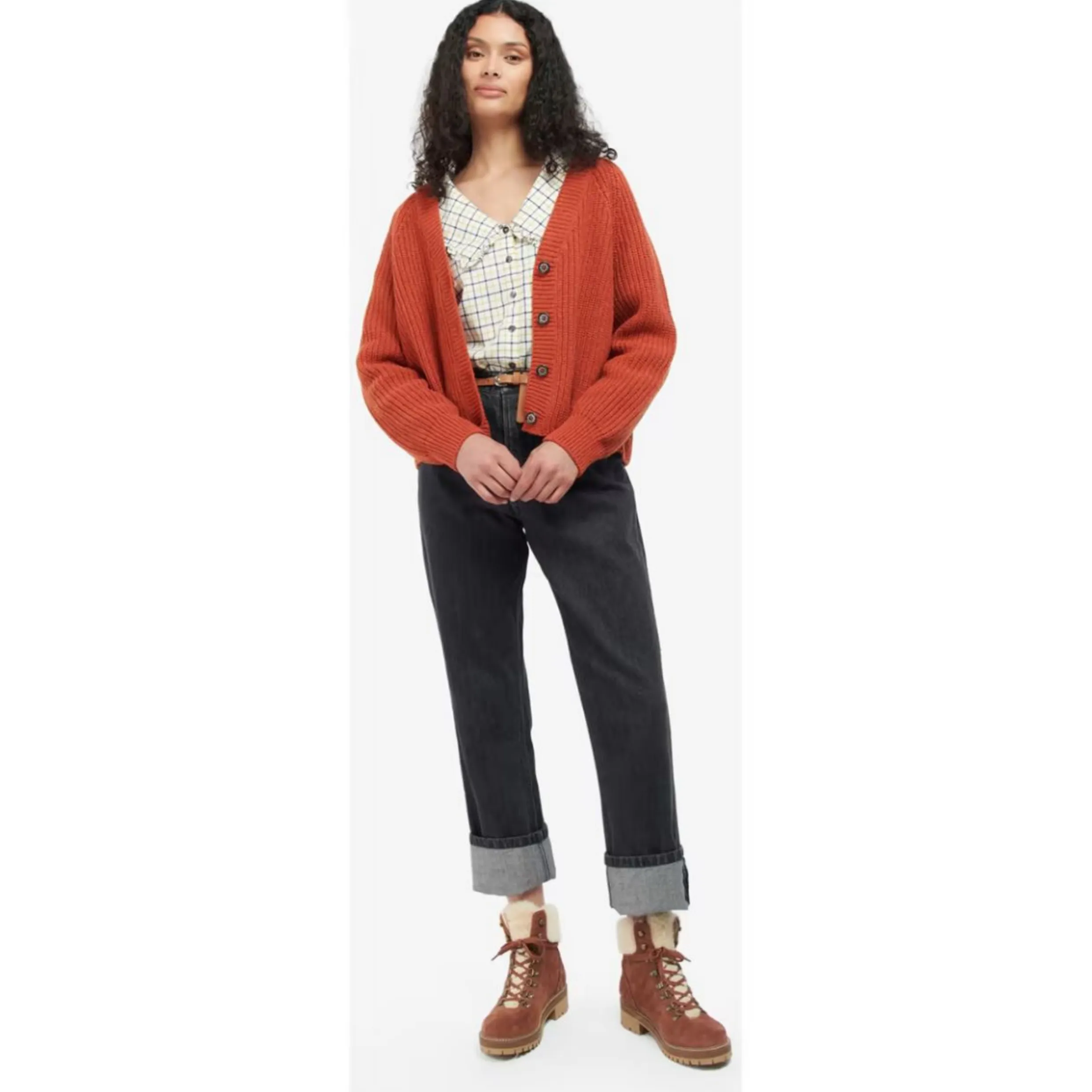 Barbour Devon Cardigan in Burnt Russet LKN1319