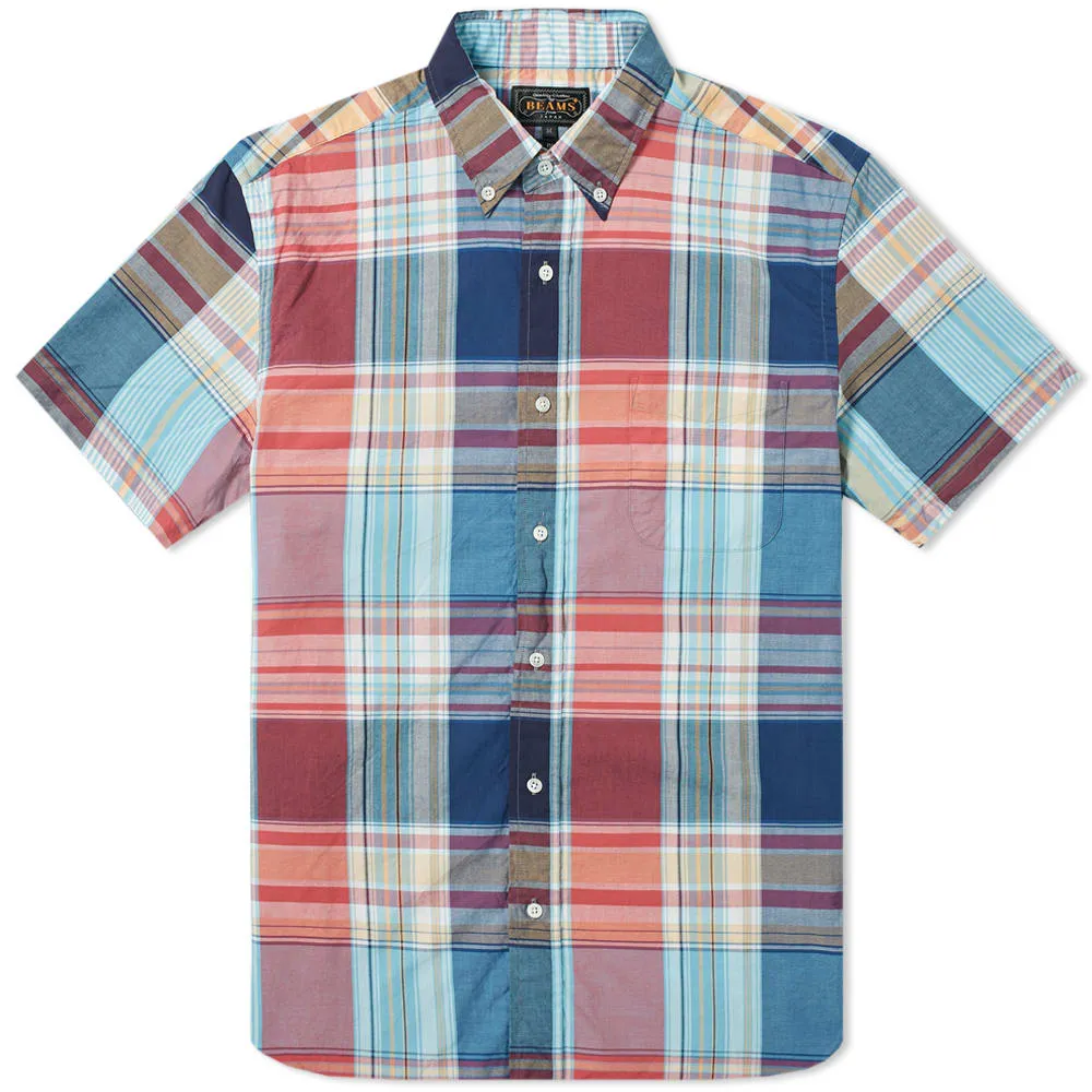 Beams Plus Short Sleeve Madras Check ShirtNavy