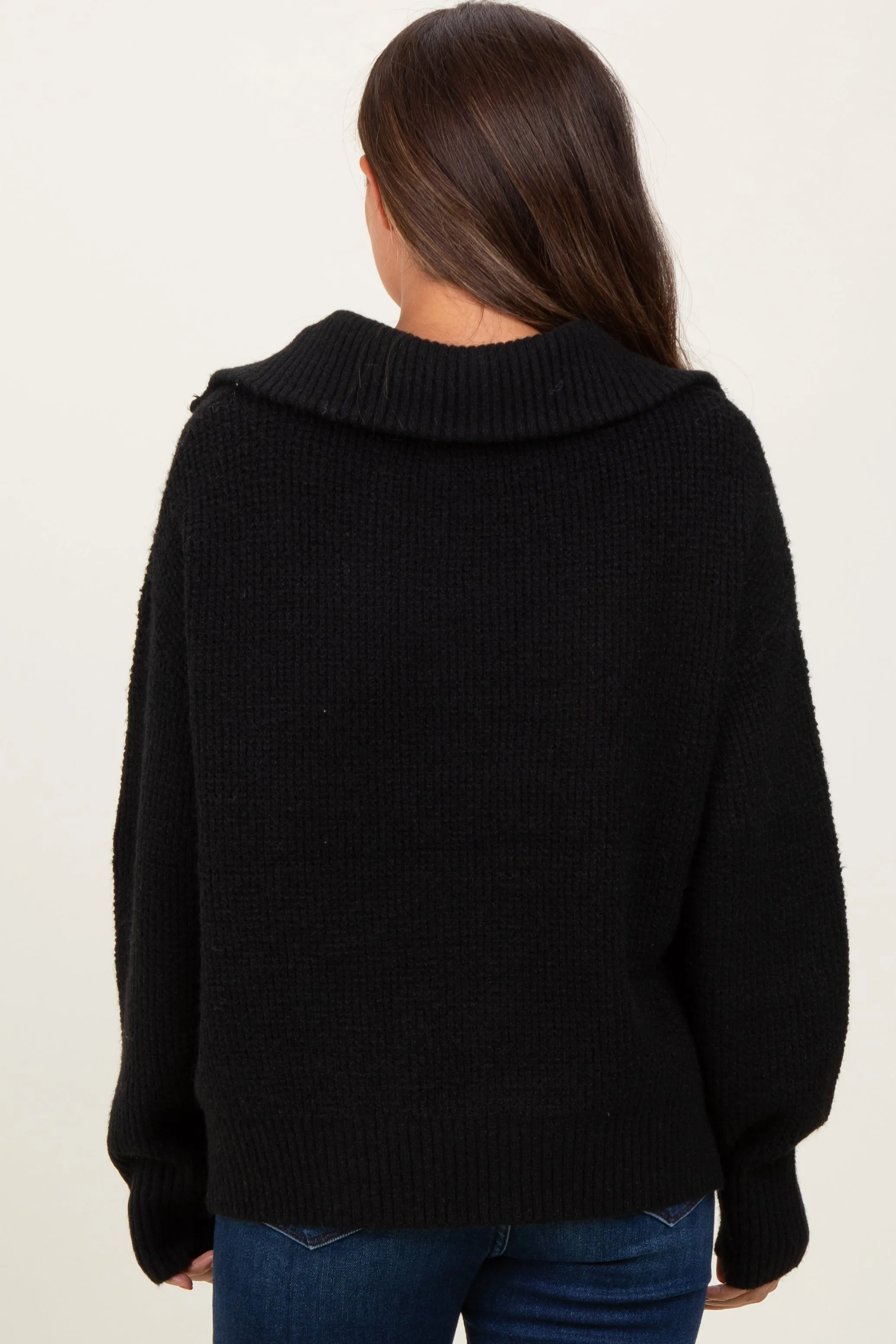 Black Half Zip Maternity Pullover Sweater