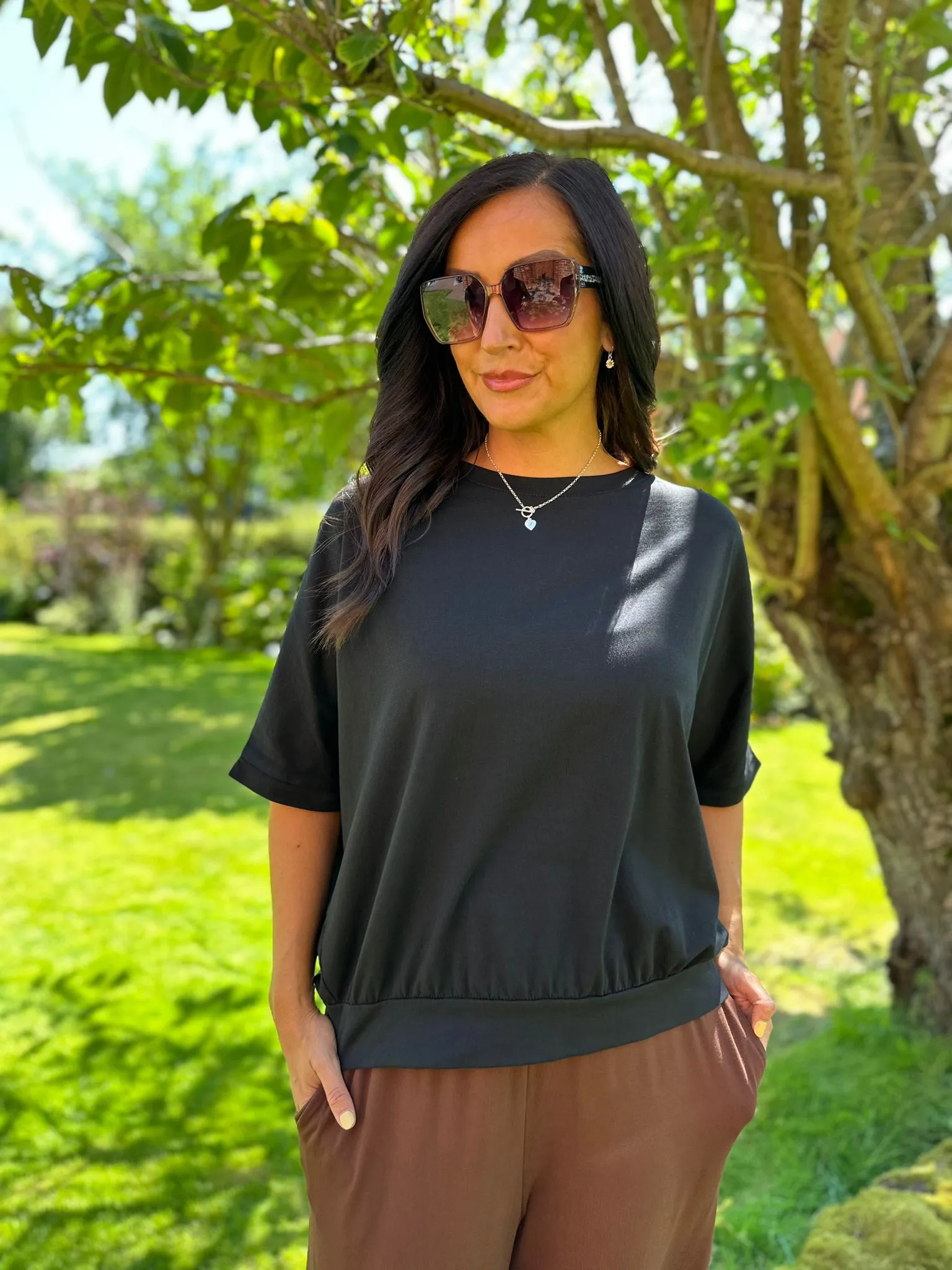 Black Short Sleeve Batwing Top Corin