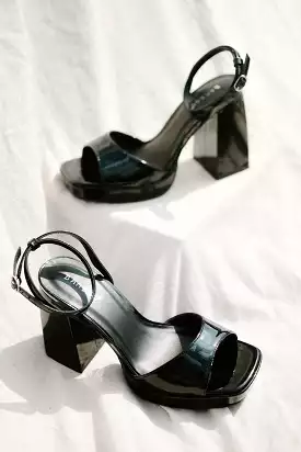 Black Strap Chunky Platform Heels