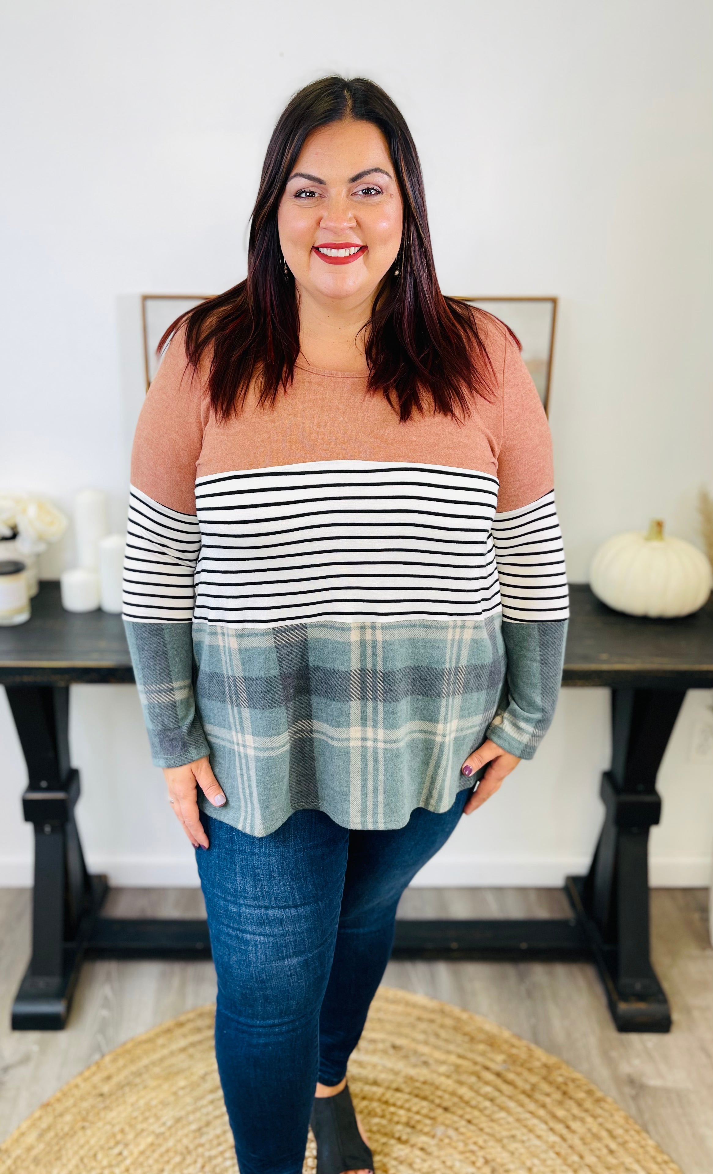 *Bonnie Plaid Colorblock Top*