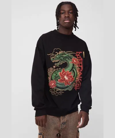 boohoo Mens Oversized Worldwide Dragon Graphic Sweatshirt