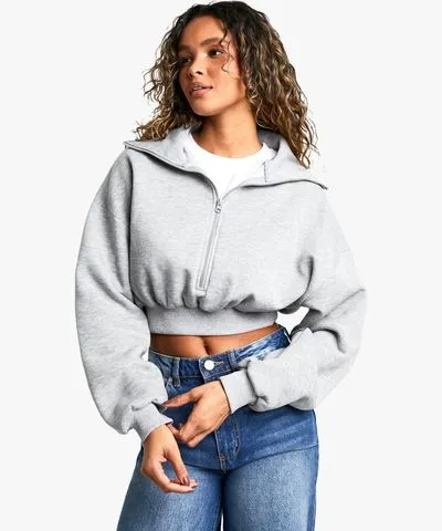 boohoo Womens Extreme Collar Half Zip Cropped Sweatshirt