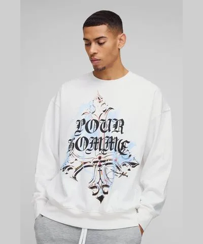 boohooMAN Mens Oversized Pour Homme Gothic Cross Graphic Sweatshirt