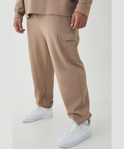 boohooMAN Mens Plus Interlock Slim Fit Smart Cargo Joggers