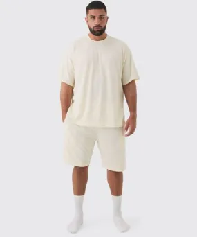 boohooMAN Mens Plus Oversized Waffle Lounge Short Set In Ecru