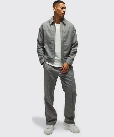 boohooMAN Mens Regular Pinstripe Overshirt & Tapered Fit Pants Set