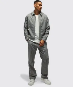 boohooMAN Mens Regular Pinstripe Overshirt & Tapered Fit Pants Set