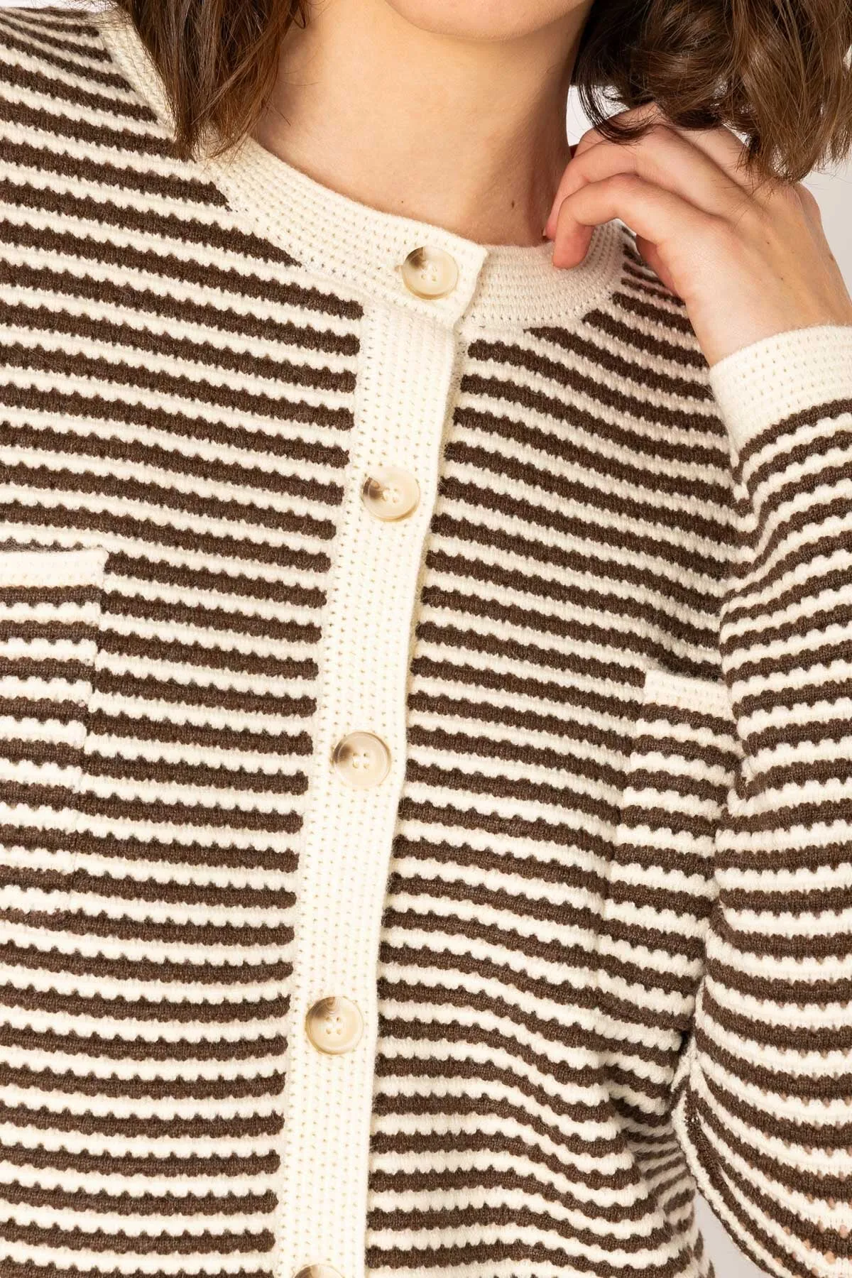 Brown & Beige Textured Stripe Cardigan