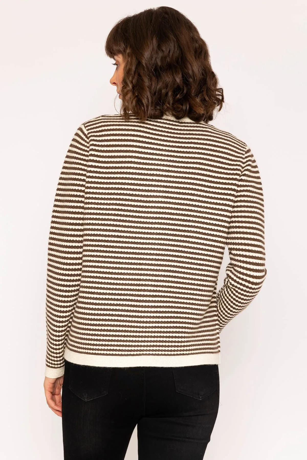 Brown & Beige Textured Stripe Cardigan