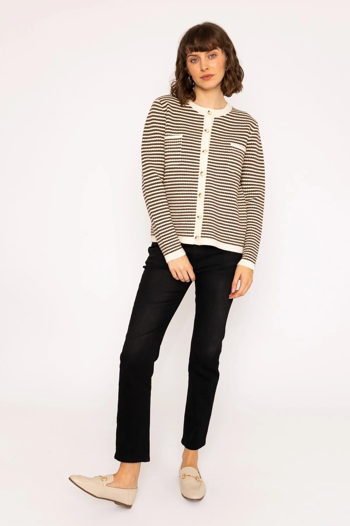 Brown & Beige Textured Stripe Cardigan