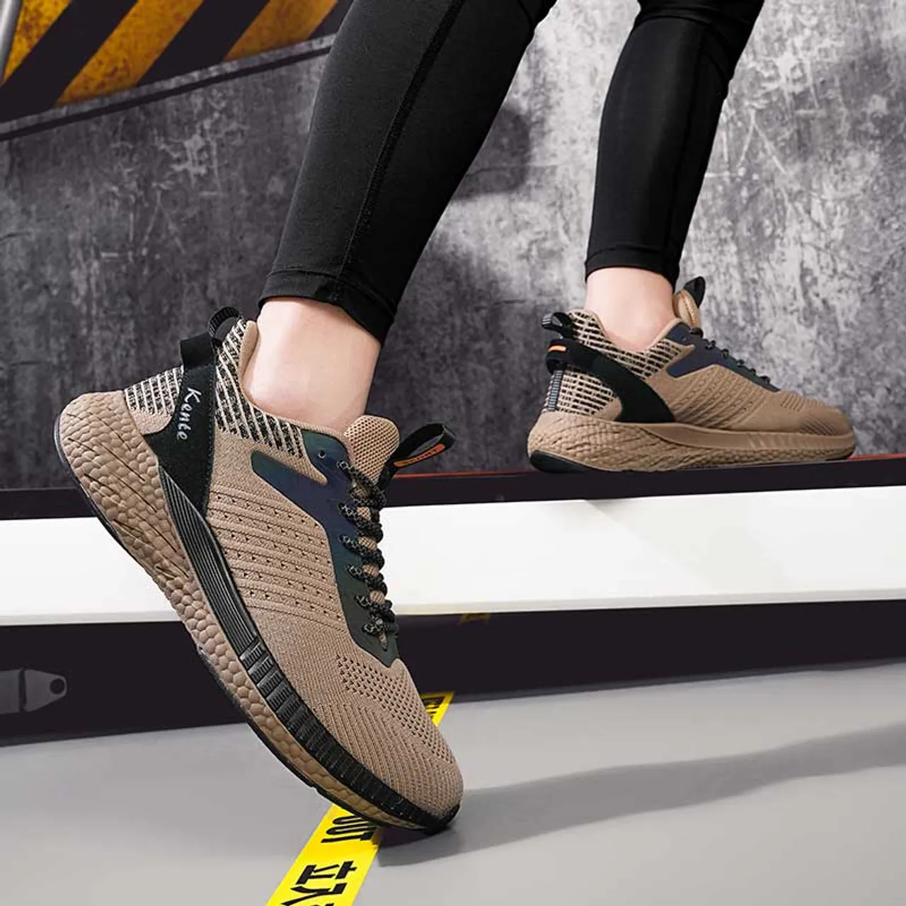 Brown flyknit suede stripe sport shoe sneaker