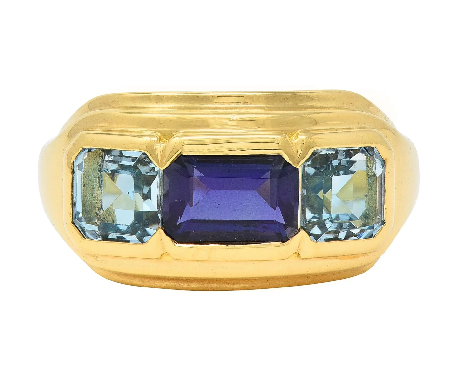 Bulgari 1980s 2.80 CTW Sapphire Aquamarine 18 Karat Gold Roma Vintage Band Ring