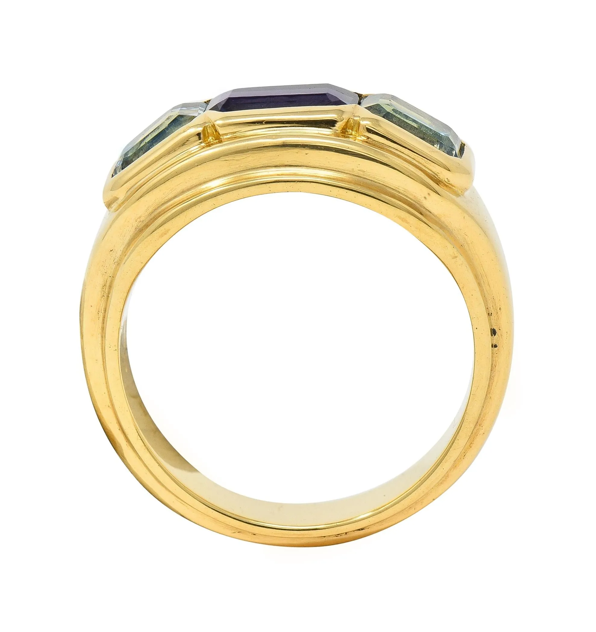 Bulgari 1980s 2.80 CTW Sapphire Aquamarine 18 Karat Gold Roma Vintage Band Ring