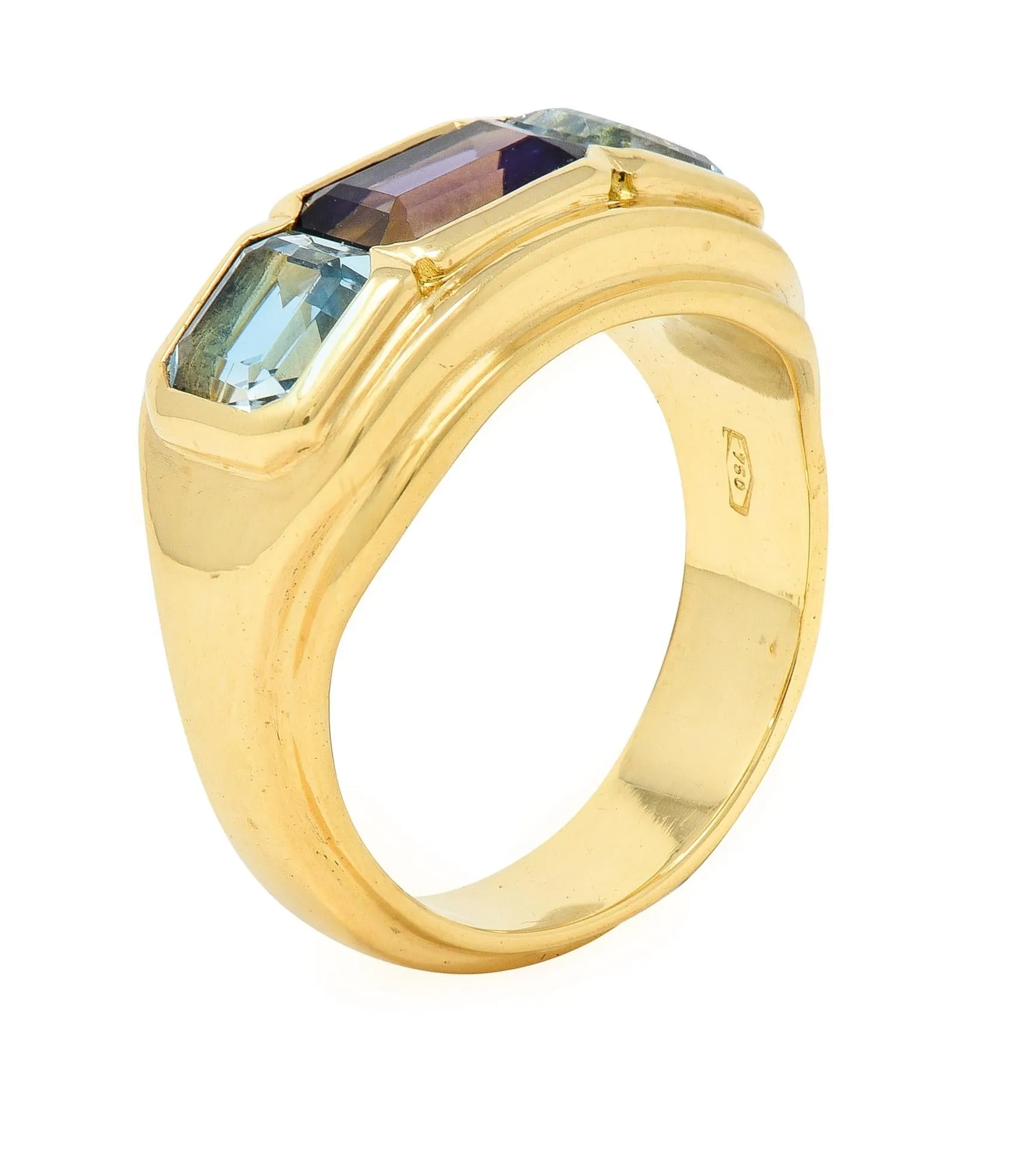 Bulgari 1980s 2.80 CTW Sapphire Aquamarine 18 Karat Gold Roma Vintage Band Ring