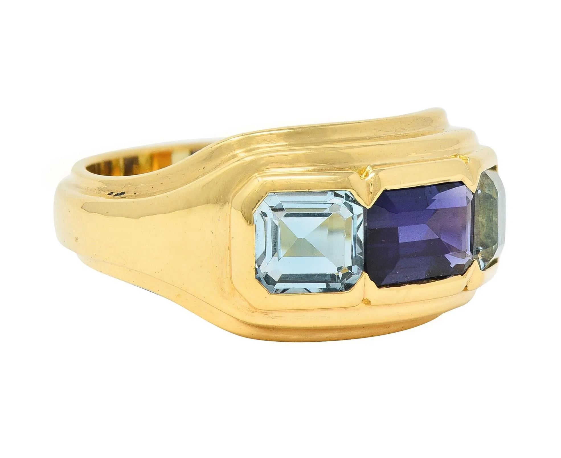 Bulgari 1980s 2.80 CTW Sapphire Aquamarine 18 Karat Gold Roma Vintage Band Ring