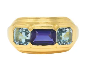 Bulgari 1980s 2.80 CTW Sapphire Aquamarine 18 Karat Gold Roma Vintage Band Ring