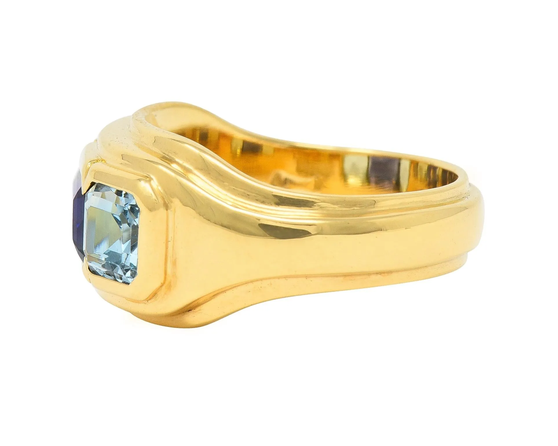 Bulgari 1980s 2.80 CTW Sapphire Aquamarine 18 Karat Gold Roma Vintage Band Ring