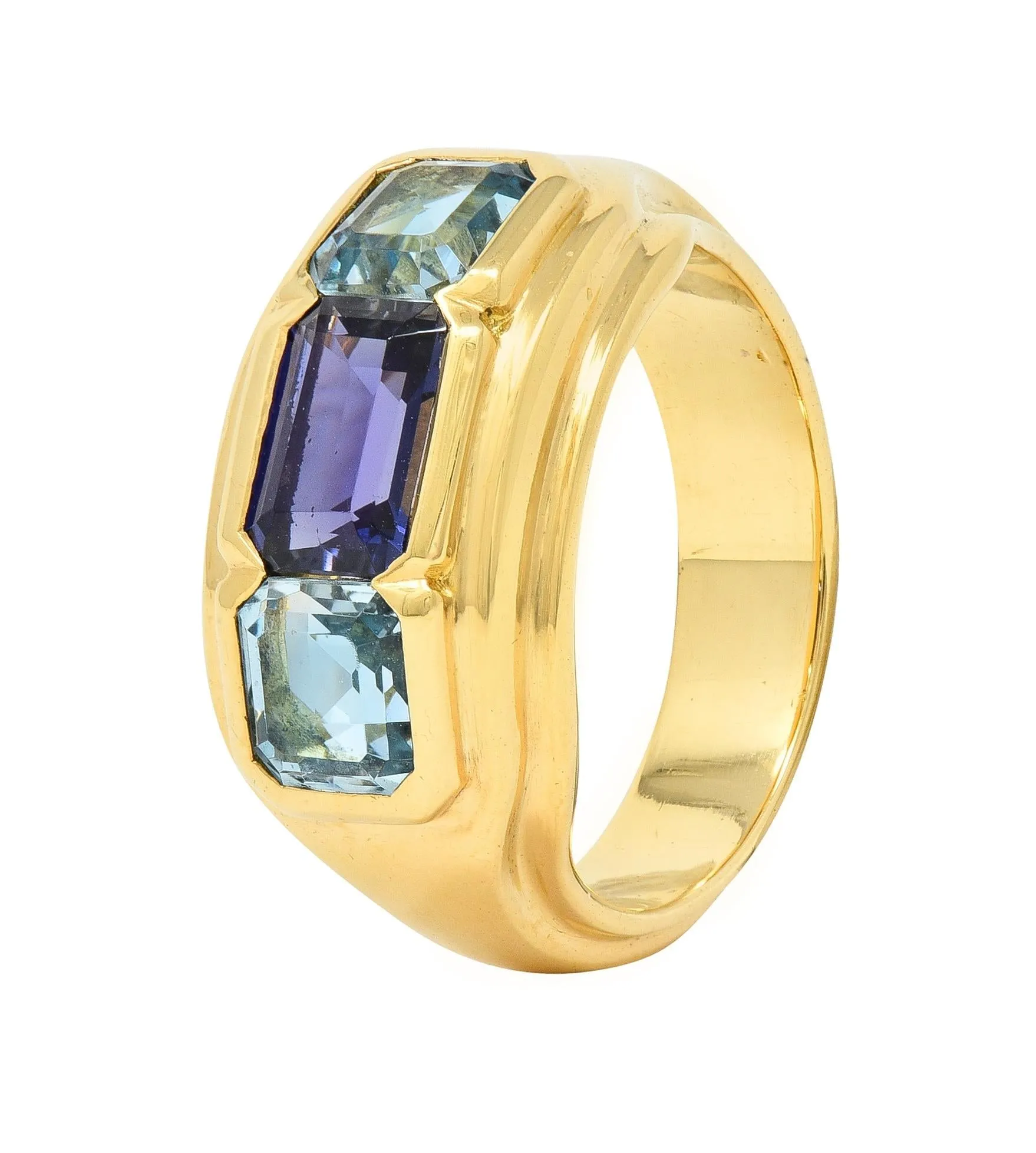 Bulgari 1980s 2.80 CTW Sapphire Aquamarine 18 Karat Gold Roma Vintage Band Ring