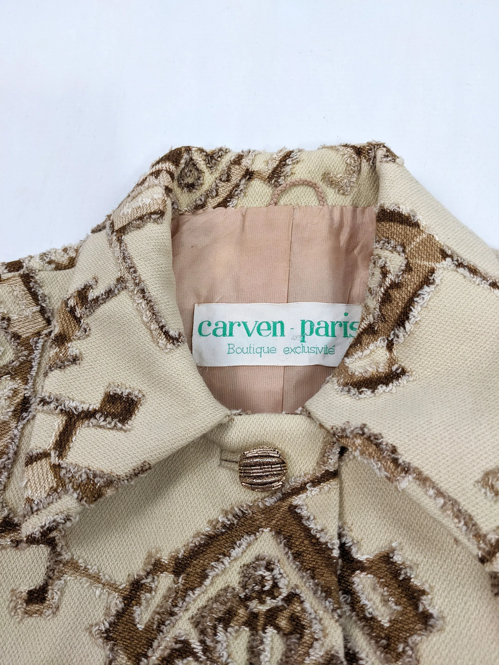 Carven Vintage Cream Wool Brocade Tapestry Jacket, 1960s