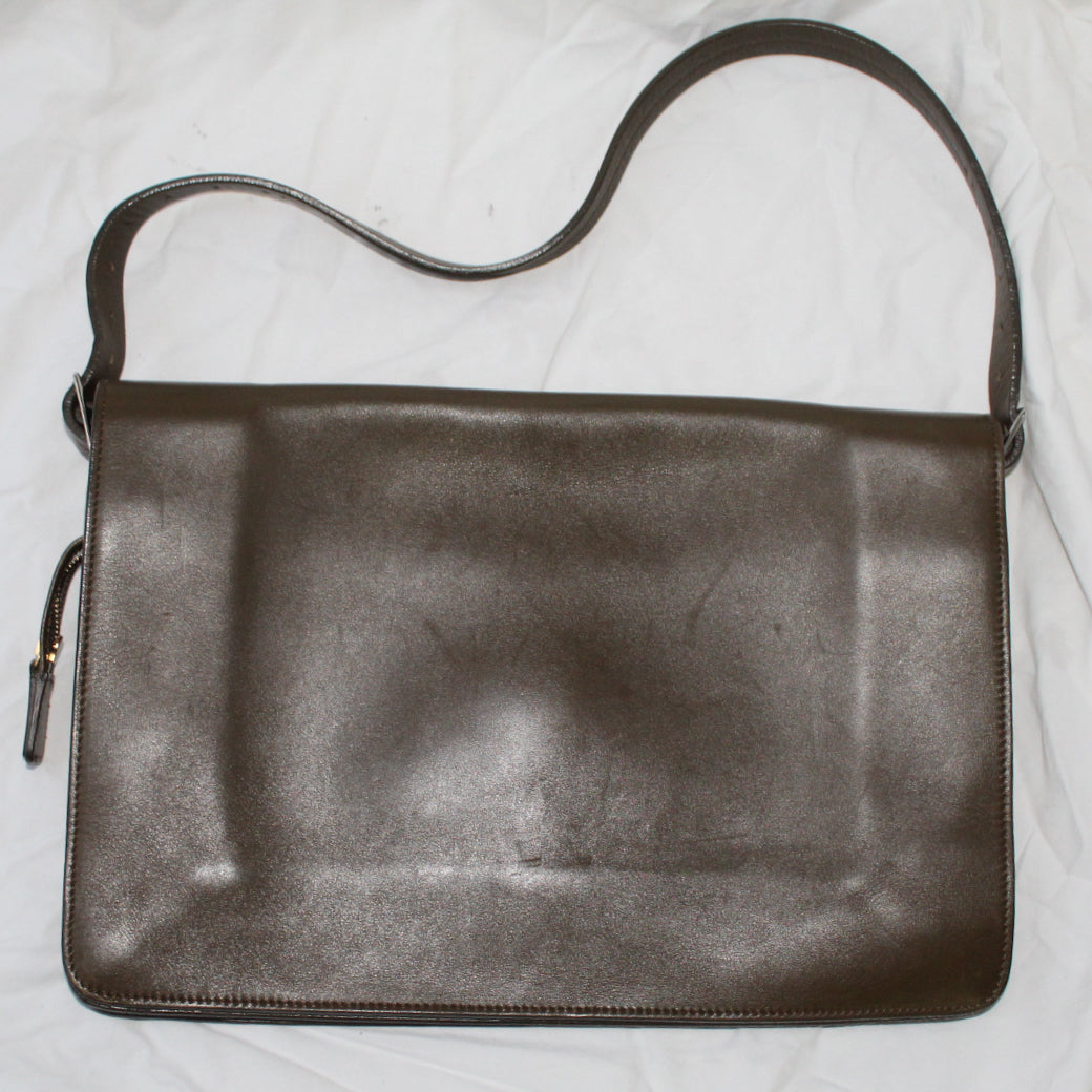 Celine Olive Leather Phoebe Philo Flap Front Shoulder Bag