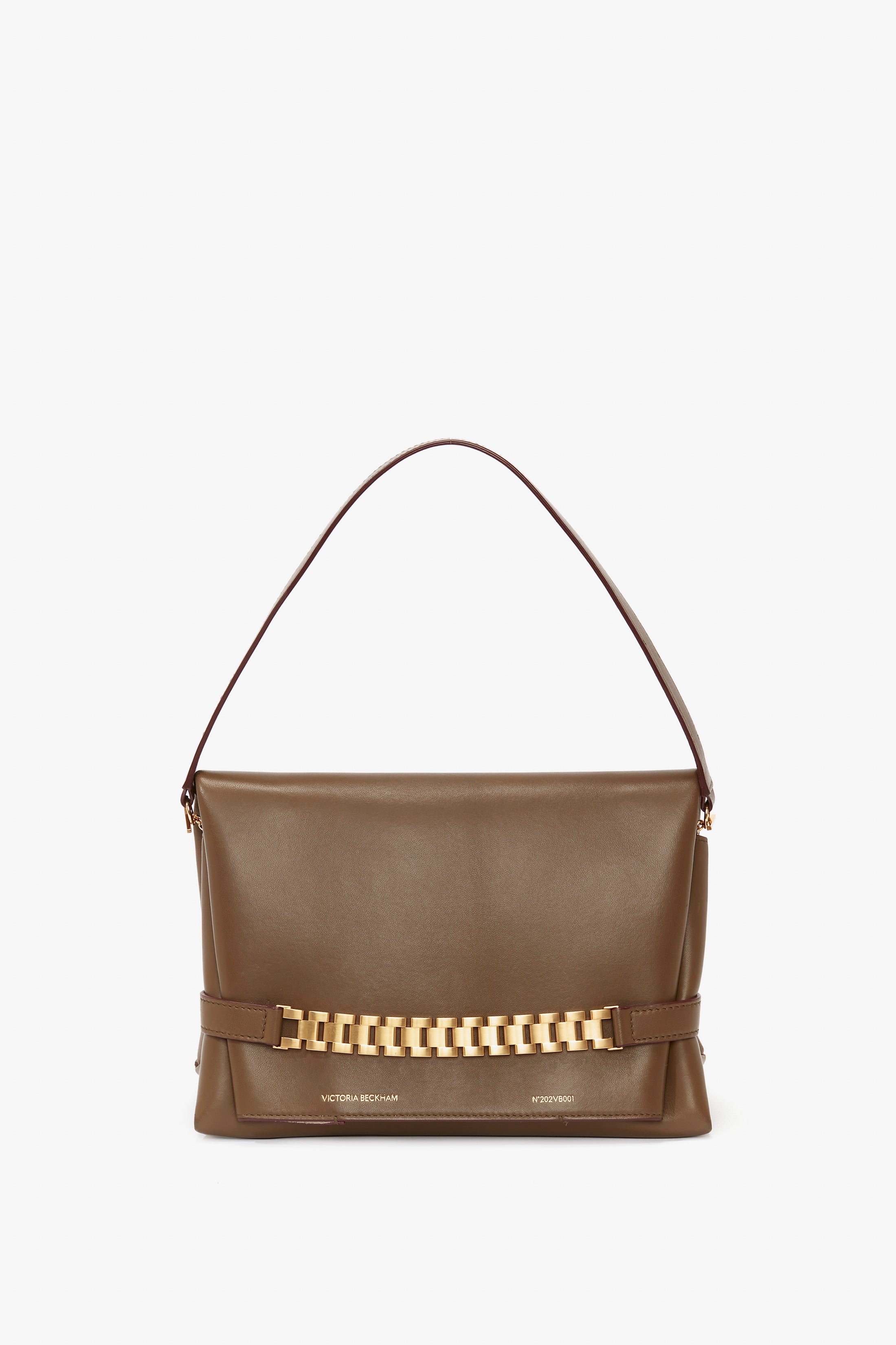 Chain Pouch With Strap In Khaki Leather