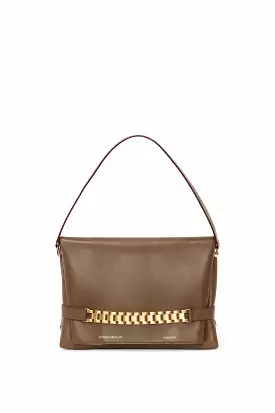 Chain Pouch With Strap In Khaki Leather