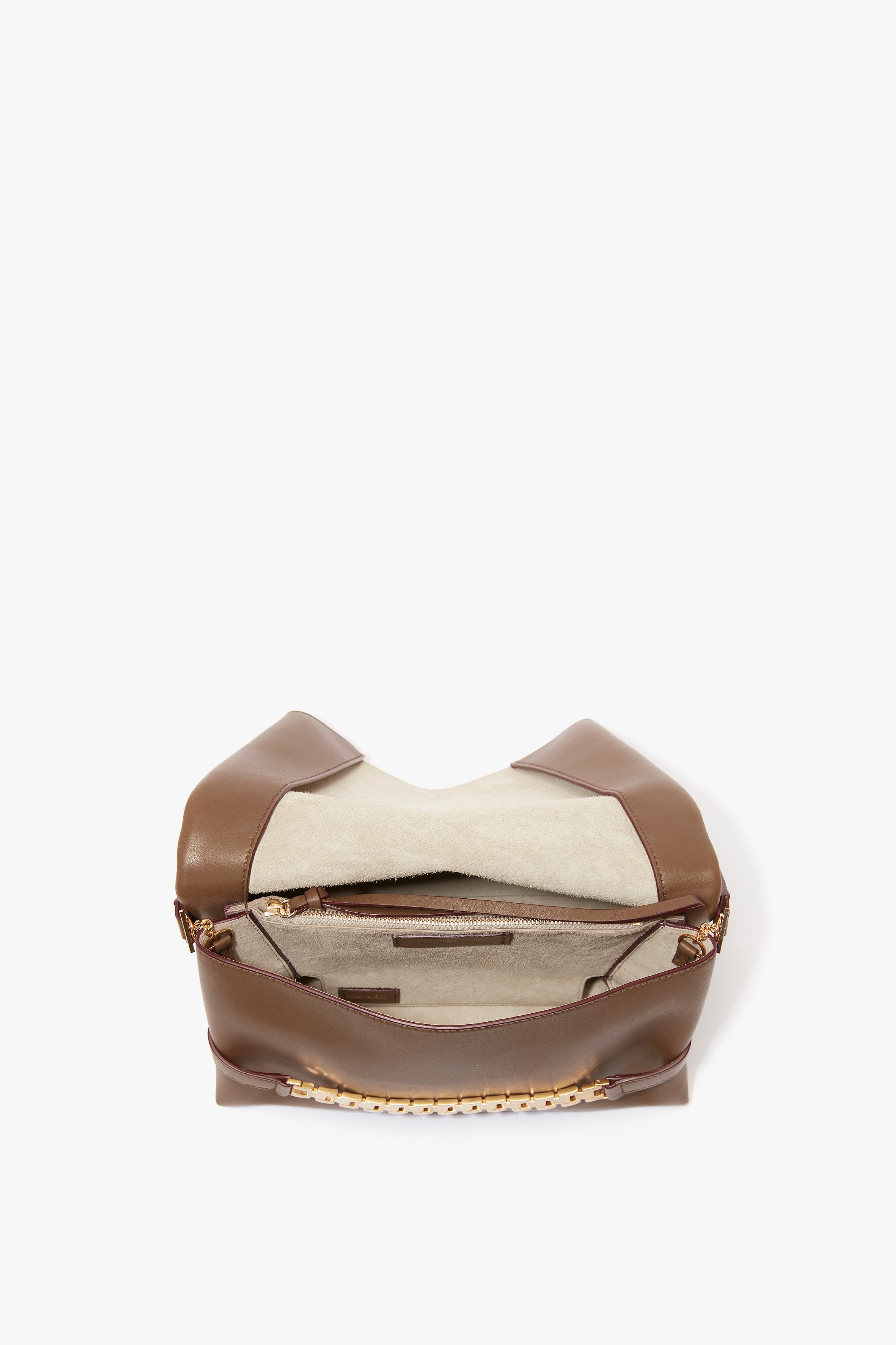 Chain Pouch With Strap In Khaki Leather