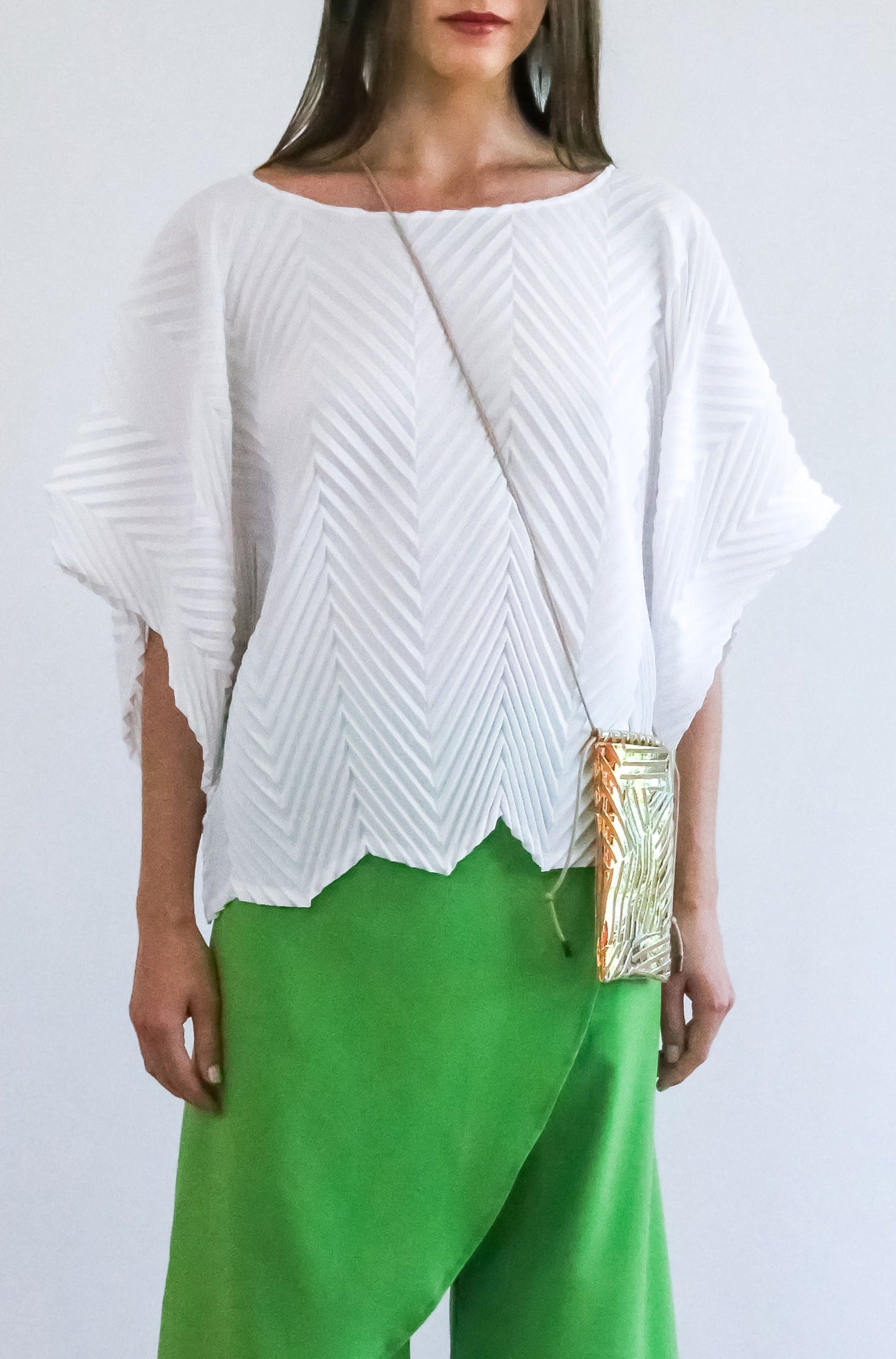 Chevron Pleated Lisbon Top | White